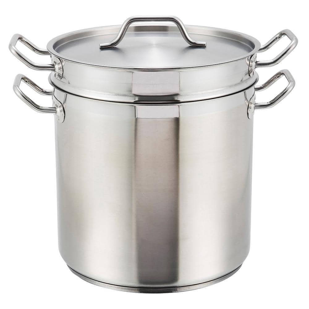 Winco 16 qt. Stainless Steel Double Boiler with Cover SSDB-16