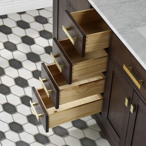 Chestnut 60 in.W x 21.5 in.D x 34.2 in.H Double Sink Bath Vanity in Brown Oak with Carrara White Marble Top and Faucets