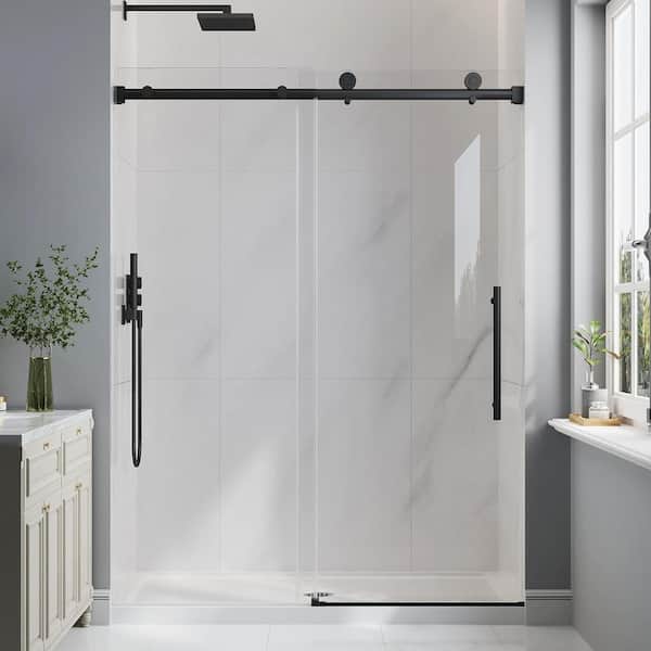 49-54 in. W x 76 in. H Sliding Frameless Shower Door in Matte Black with Clear Tempered Glass