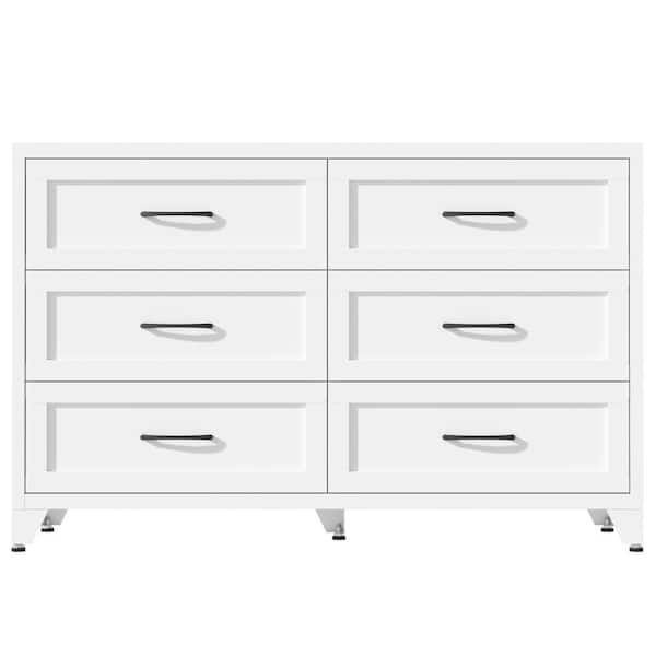 white metal dresser White Steel 6 Drawer Dresser Metal Storage Chest of Drawers Accent Storage  Cabinet Closet Storage Organizer for Bedroom XS5981WT-1000