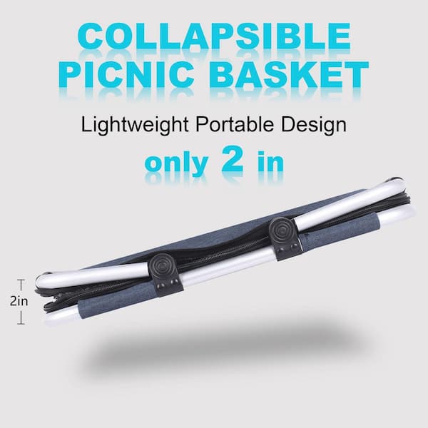 Wudkey Collapsible Polyester Picnic Basket with Lid and Handles