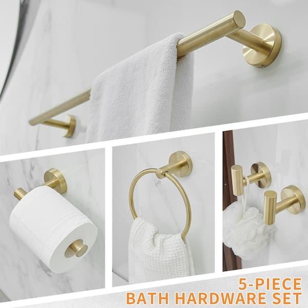 TURS 5-teiliges Badezimmer-Set In Gebürstetem Gold – Handtuchstange, Ringe, Halter & Haken Aus Edelstahl