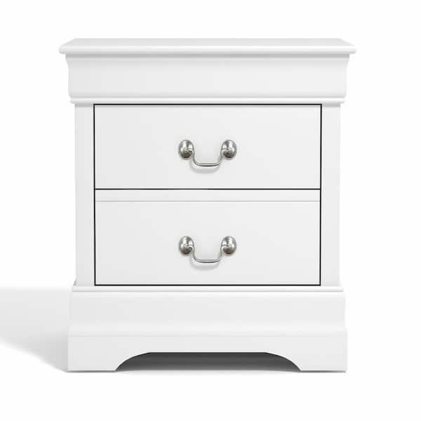 Louis Philippe 2-Drawer White Bedside Table Cabinet Nightstand
