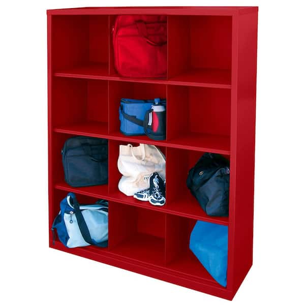 Steel 12-Cube Organizer in Red (66 in. H x 46 in. W x 18 in. D)