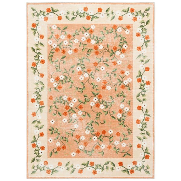SAFAVIEH Martha Stewart Washable Rust/Gold 5 ft. x 8 ft. Machine Washable Floral Border Abstract Area Rug