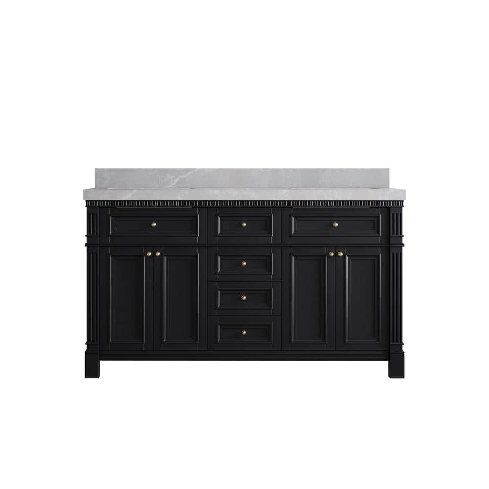 Paris 60 in. W x 22 in. D x 36 in. H Double Sink Bath Vanity in Black with 2 in. Pearl Gray qt. Top price history on PriceWatchPro