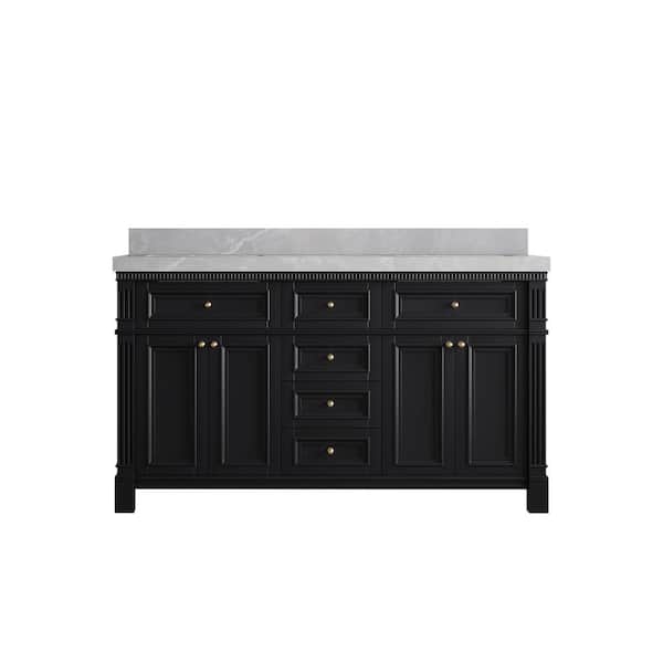 Willow Collections Paris 60 in. W x 22 in. D x 36 in. H Double Sink Bath Vanity in Black with 2 in. Pearl Gray qt. Top