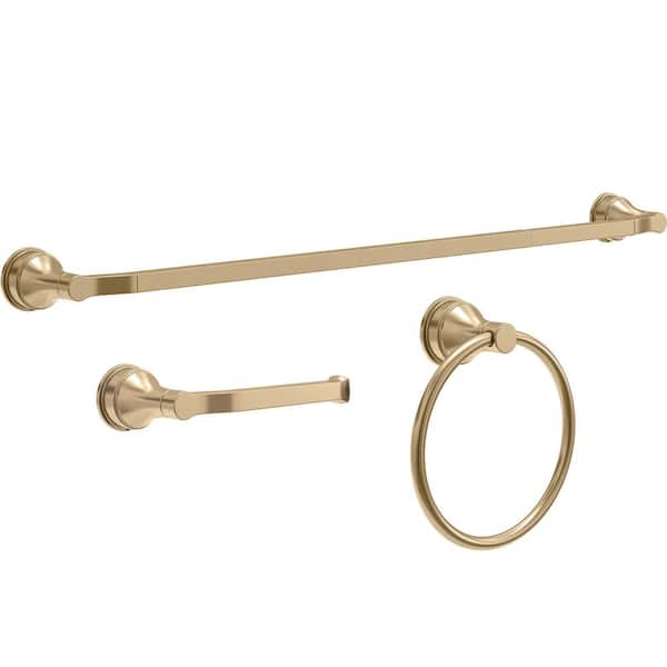 Faryn 3-Piece Bathroom Hardware Set with 18 in. Towel Bar, Toilet Paper Holder, Towel Ring in Champagne Bronze