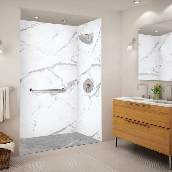 Trimslate Plus 59.1 in. L x 35.5 in. W Alcove Shower Pan Base with Reversible Drain in Ashy Grey