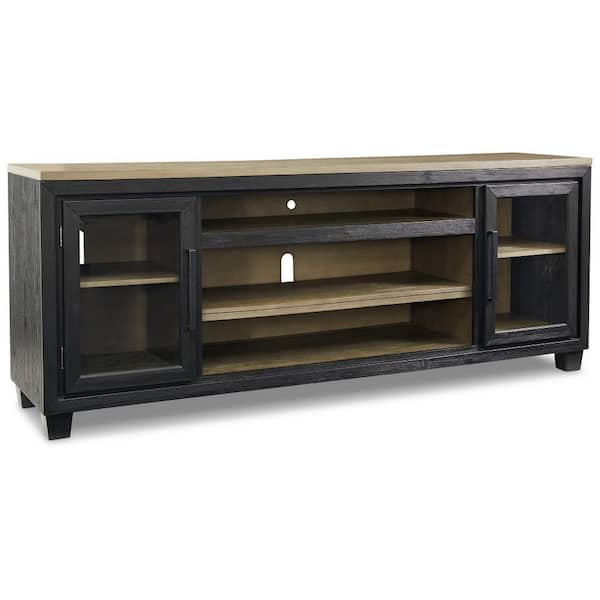 Benjara 83 in. Black and Brown Wood TV Stand Fits TVs up to 85 Inch in. with 2 Door