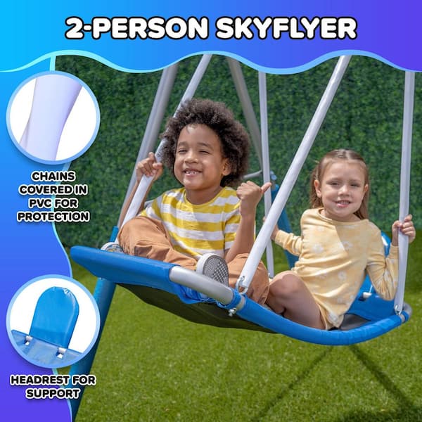 SPORTSPOWER Super Surfer Metal Swing Playset with Slide, Skyflyer