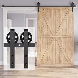12 ft./144 in. J-Shaped Sliding Single Barn Door Hardware Kit with Large Wheel Rollers