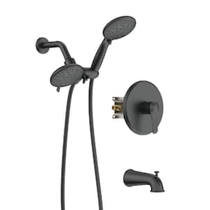 Dual 2-In-1 Single-Handle 6-Spray 1.8 GPM Round Wall Mount Shower Faucet with Tub Spout in Matte Black (Valve Included)