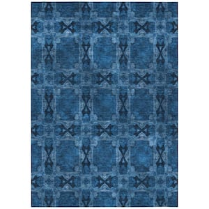 Navy and Gray 5 ft. x 8 ft. Woven Floral;Medallion Rectangle Indoor/Outdoor Area Rug