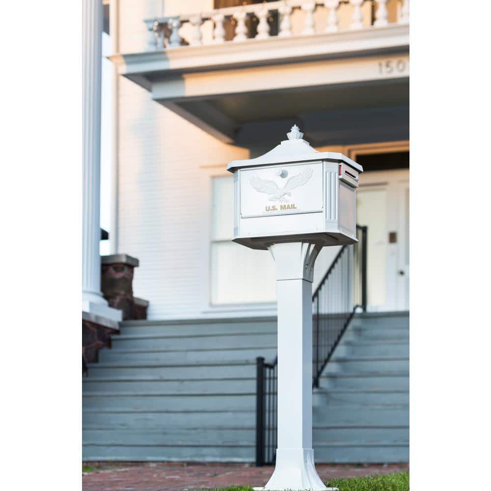 Large White Cast Aluminum Locking Pedestal Mailbox