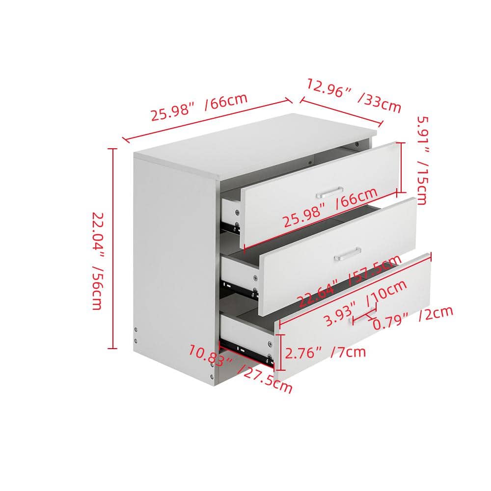 White P2 Wood 3-Drawer Storage Dresser Cabinet