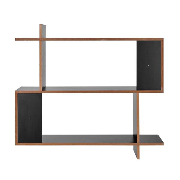 Black/Maple Modern 2-Tier Wall Shelf with Easy to Hang Design