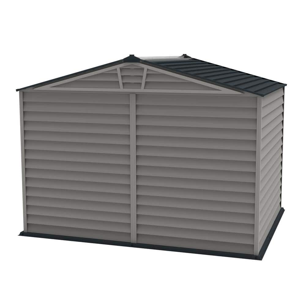 Gray 8' x 10' Vinyl Storage Shed with Shelving and Windows