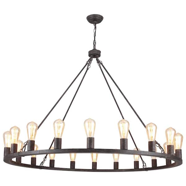 ZJVAIVE 20-Light Antique Black Circle Candle Design Wagon Wheel Chandelier Linear Chandelier Lighting for Dining Room