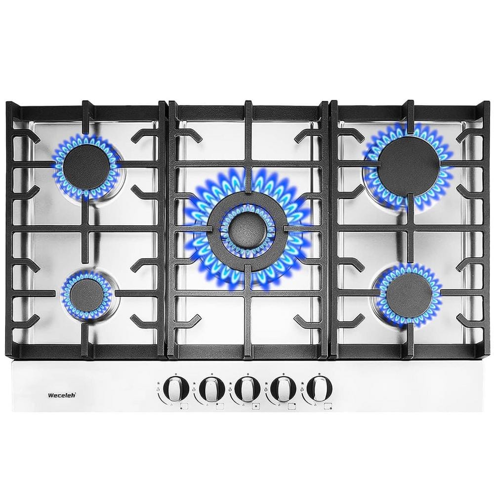 30 in. 5-Burners Built-in Gas Cooktop in Stainless Steel with LPG/NG Dual Fuel, Silver