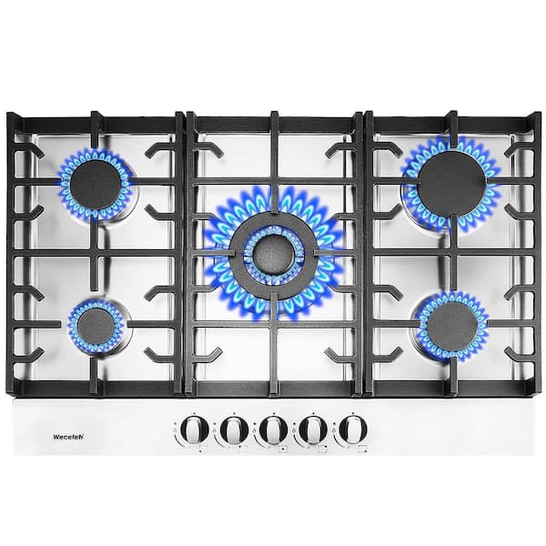 FUNKOL 30 in. 5-Burners Built-in Gas Cooktop in Stainless Steel with LPG/NG Dual Fuel, Silver
