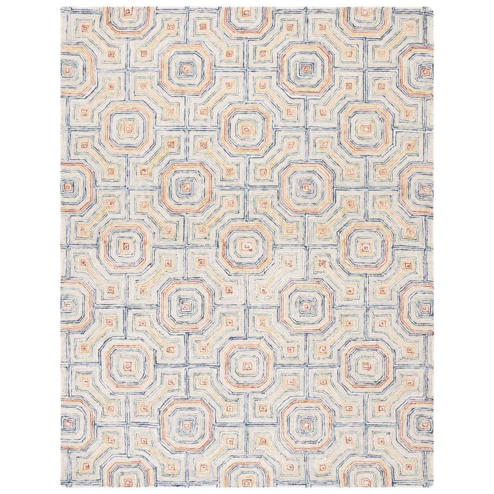 SAFAVIEH Aspen Ivory/Blue 9 ft. x 12 ft. Tiled Geometric Area Rug ...