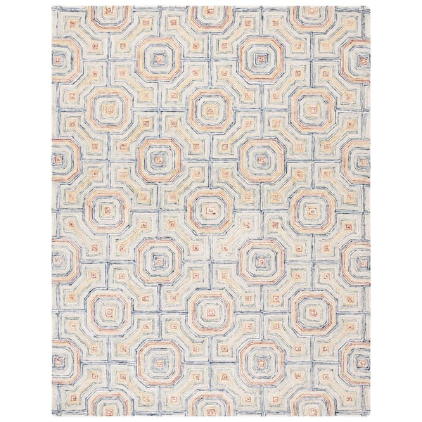 SAFAVIEH Aspen Ivory/Blue 9 ft. x 12 ft. Tiled Geometric Area Rug