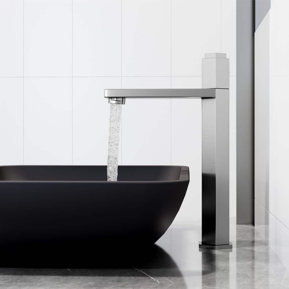Nova Elegance Tall Rectangular Spout Bathroom Vessel Faucet in Brushed Nickel