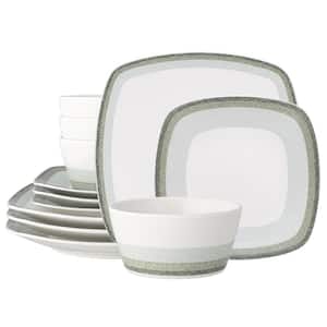Colorscapes Layers Sage Porcelain 12-Piece Square Dinnerware Set, Service for 4