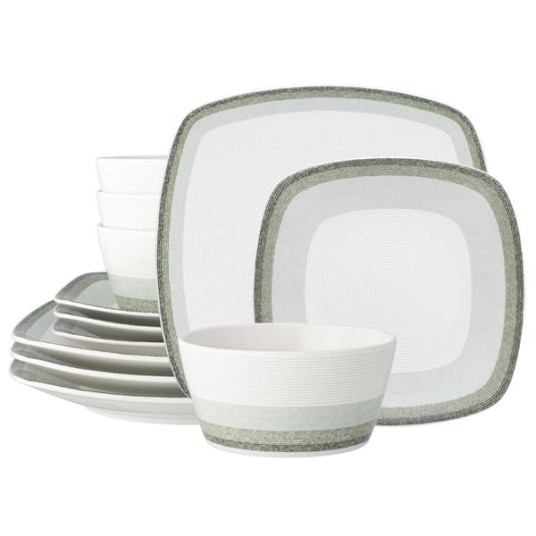 Noritake Colorscapes Layers Sage Porcelain 12-Piece Square Dinnerware Set, Service for 4