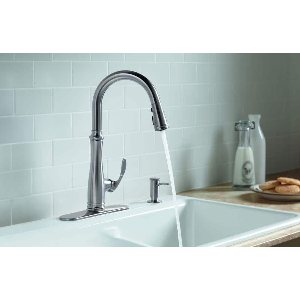 Vibrant Stainless Steel Pull-Down Kitchen Faucet with Spray