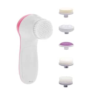 Electric Facial Cleansing Brush with 5 Different Brush Head, 360 Degree Rotation, Pink