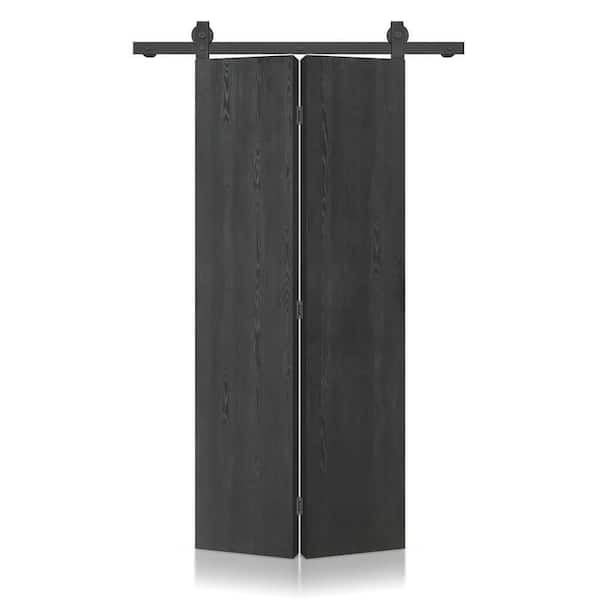 36 in. x 94 in. Hollow Core Black Composite Textured Bi-Fold Door with Sliding Barn Door Hardware Kit