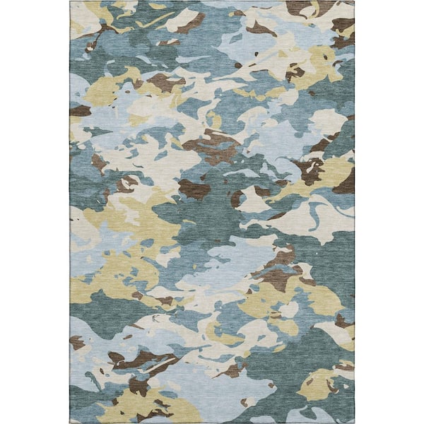 Mayfield Premium Machine Washable Abstract AMF2497 Teal 9 ft. x 12 ft. Area Rug