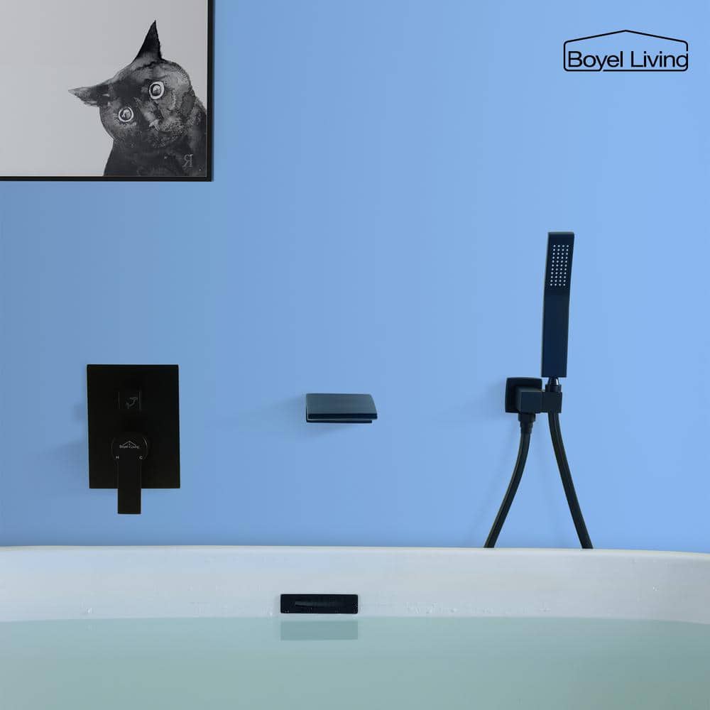 Matte Black Wall Mount Roman Tub Faucet with Hand Shower
