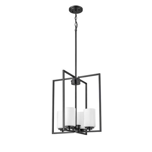 Luxx 240-Watt 4-Light Matte Black Pendant-Light Ribbed Etched Opal White Shade Pendant Lights
