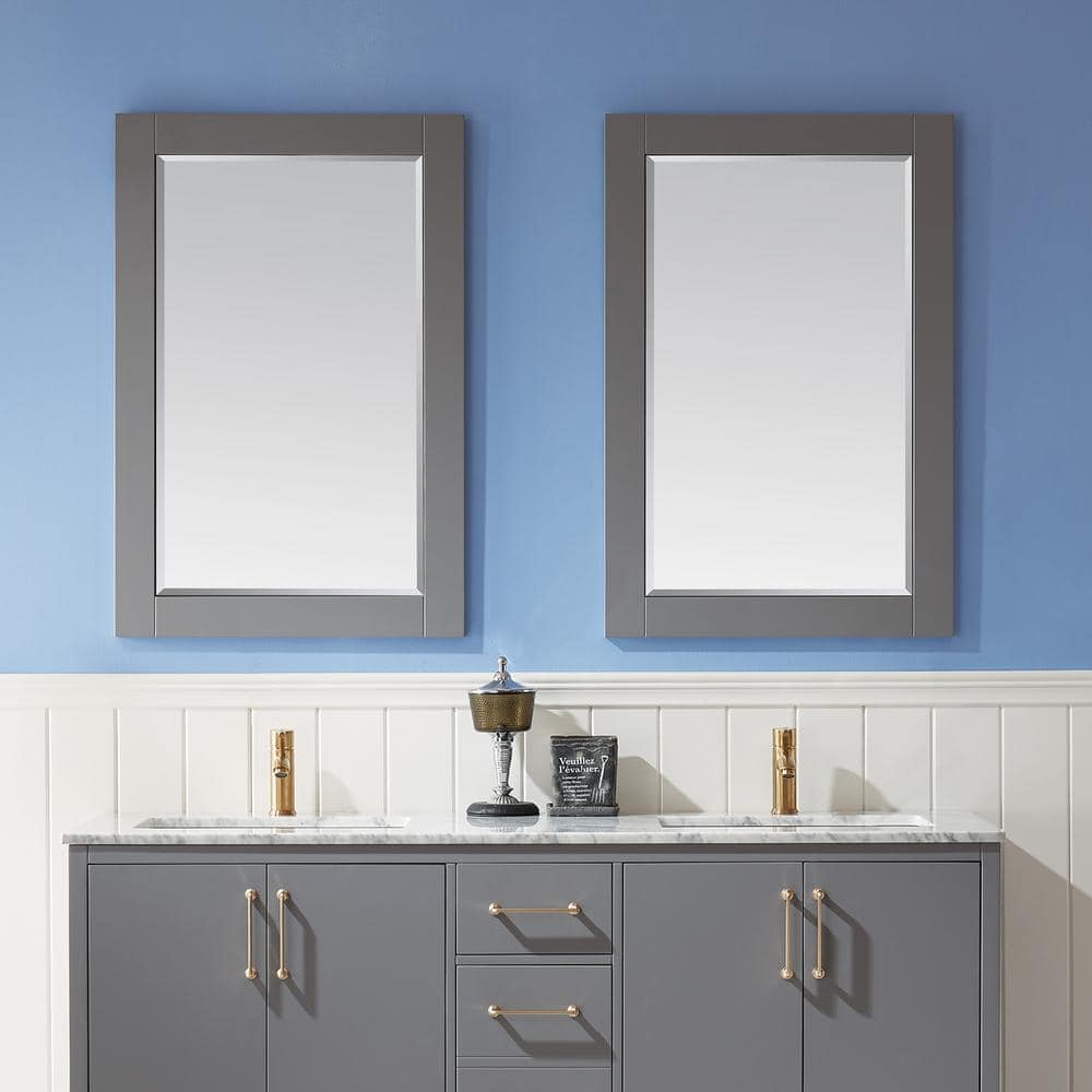 Ivy 24" Gray Wood Rectangular Bathroom Wall Mirror