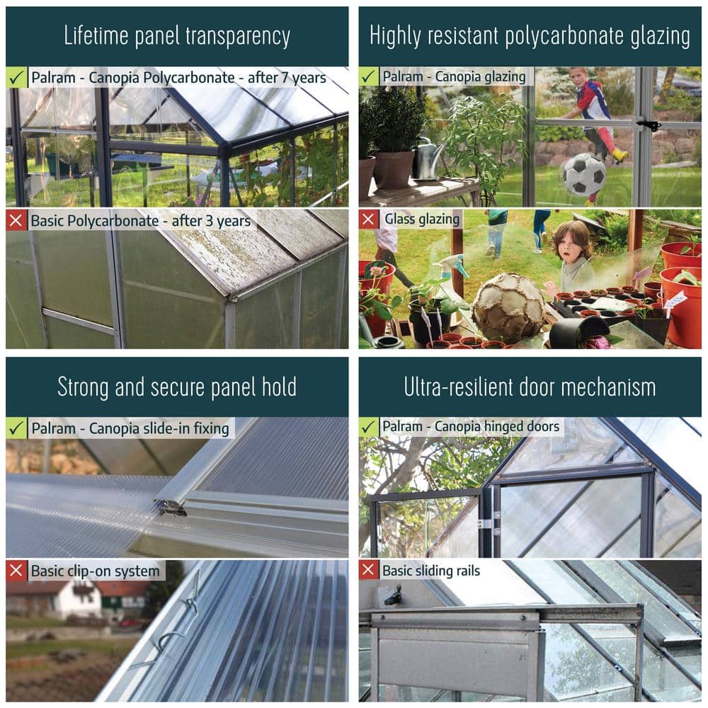 Silver Polycarbonate Aluminum Frame Walk-In Greenhouse 6' x 8'