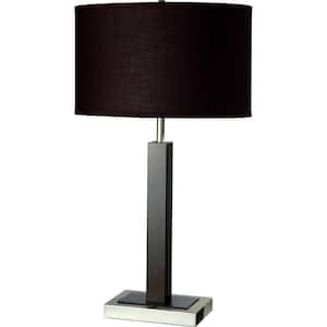 26 in. Modern Silver Metal Table Lamp with Convenient Outlet