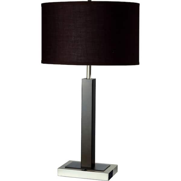 ORE International 26 in. Modern Silver Metal Table Lamp with Convenient Outlet