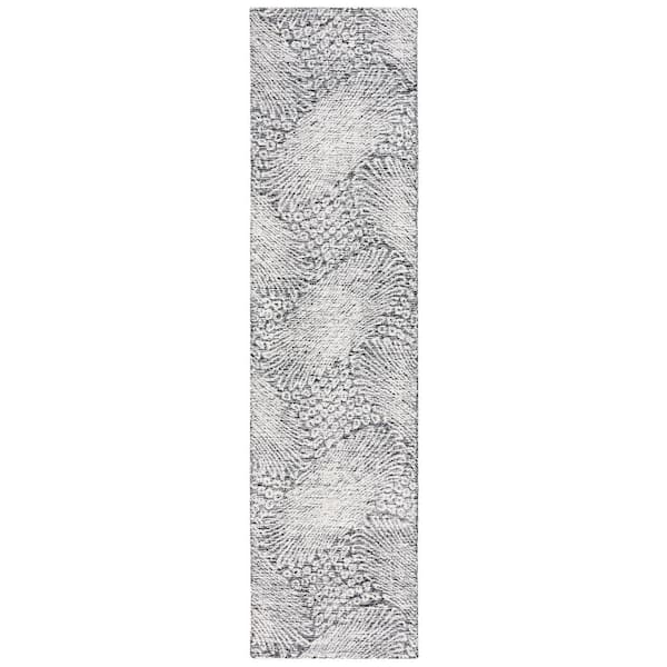 Ebony Black/Ivory 2 ft. x 9 ft. Floral Runner Rug
