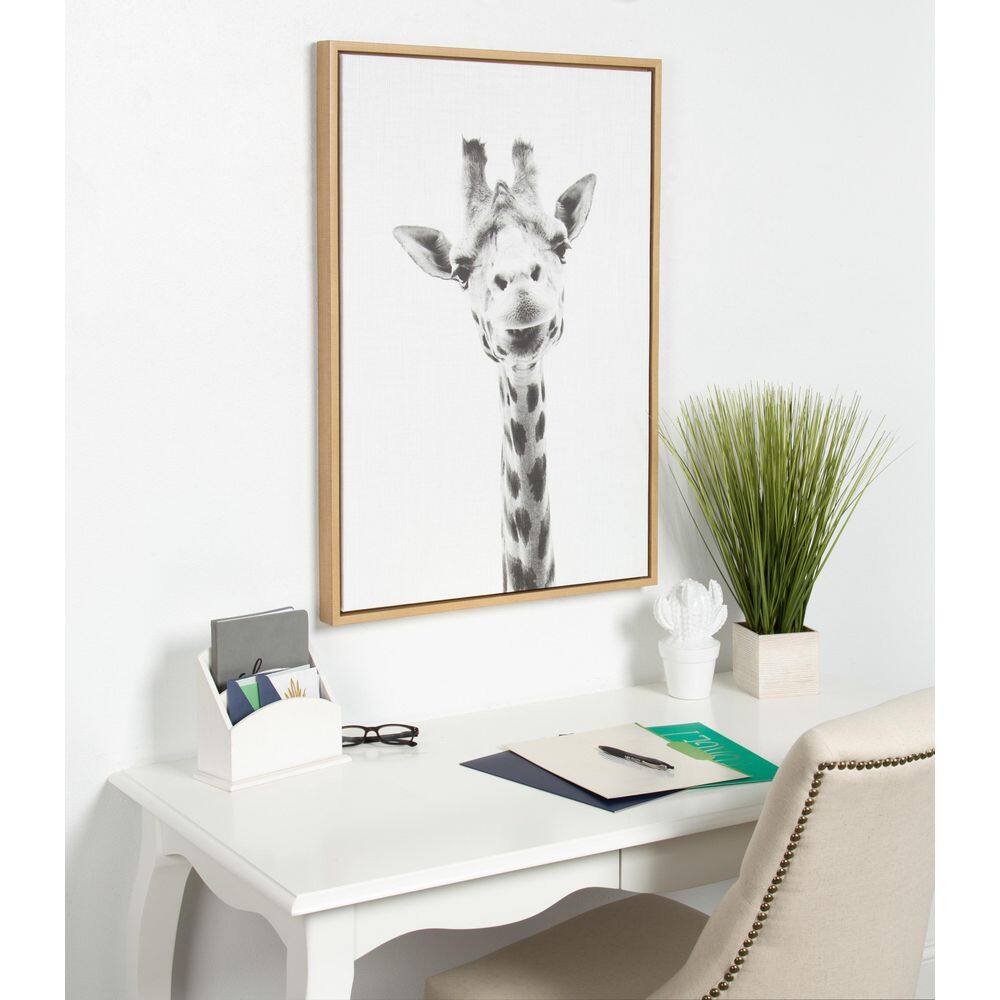 Natural Framed Giraffe Pencil Drawing on Canvas for Nursery