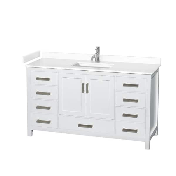 Wyndham Collection Sheffield 60 in. W x 22 in. D Single Bath Vanity in White with Cultured Marble Vanity Top in White with White Basin