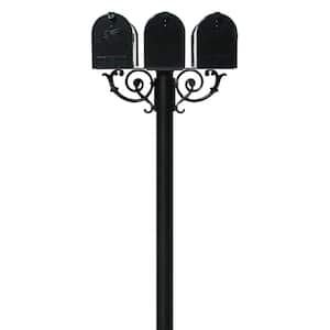 Hanford Triple Black Post System Non-Locking Mailbox with Scroll Supports and E1 Economy Mailboxes