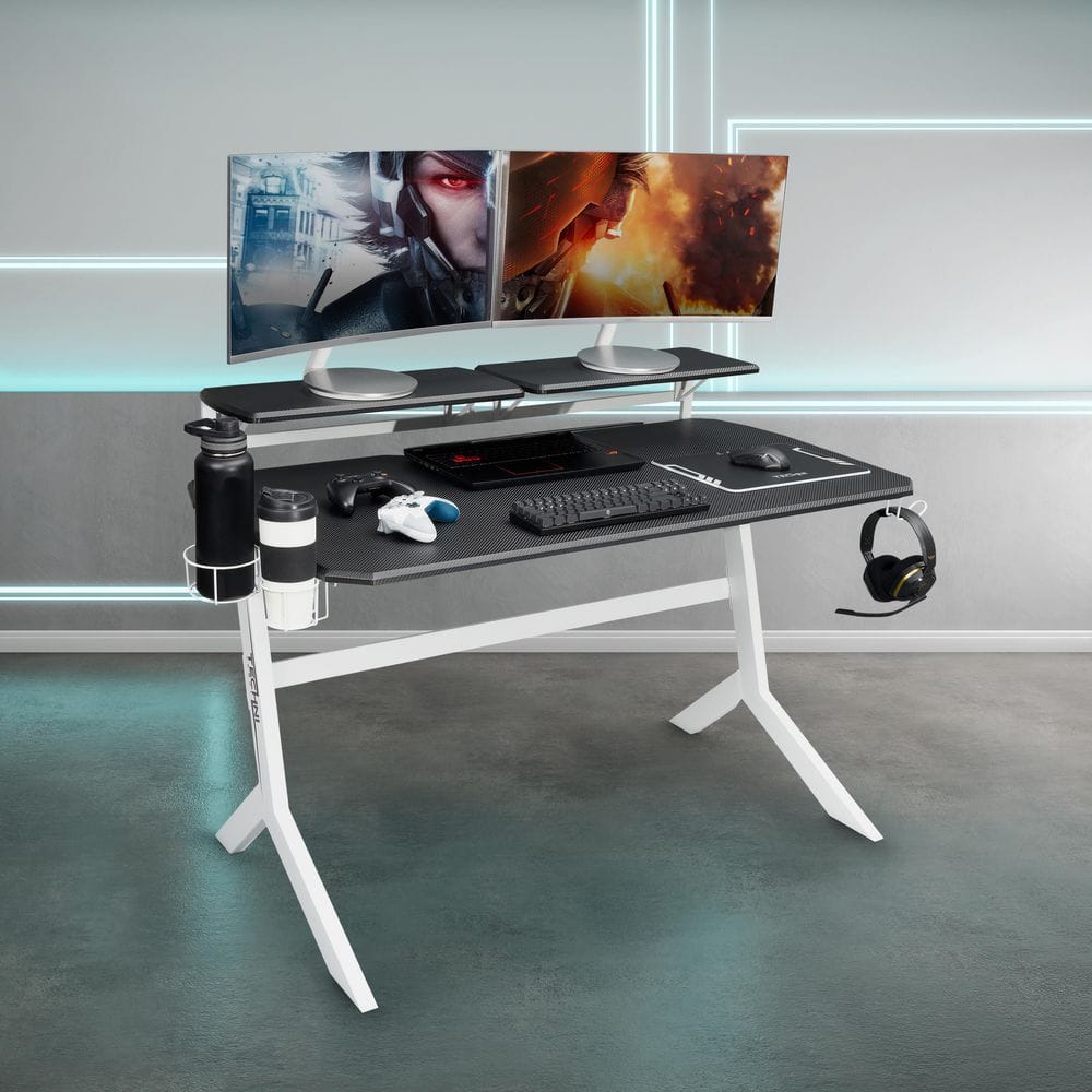 Techni Sport 49.5 in. Rectangular Black/White Computer Desk with Adjustable Shelves -  RTA-TS201-WHT