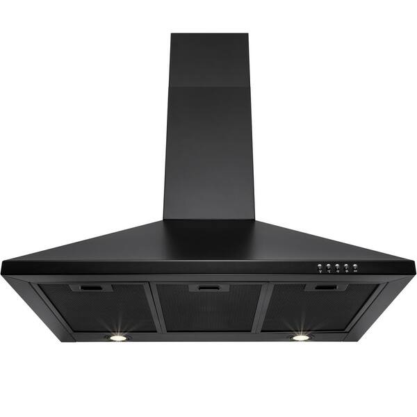 AKDY 36 in. Convertible Kitchen Wall Mount Range Hood in Black Painted Stainless Steel