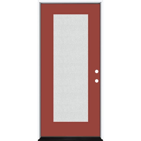 Steves & Sons Legacy 36 in. x 80 in. Full Lite Rain Glass LHIS Primed Morocco Red Finish Fiberglass Prehung Front Door