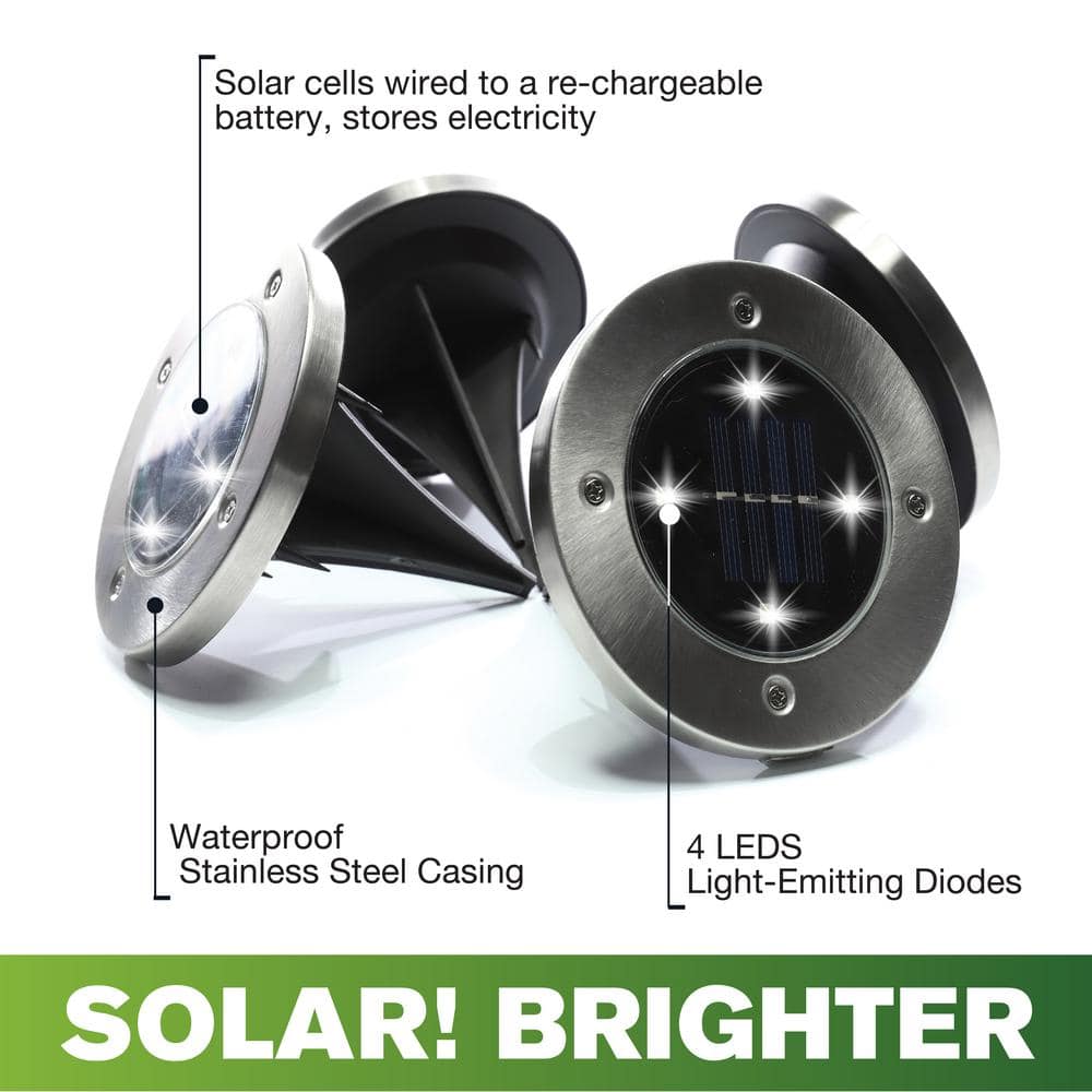 Stainless Steel Solar LED Pathway Disk Lights, Set of 8