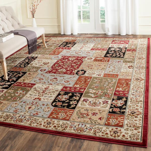 Lyndhurst 10 ft. x 14 ft. Multi/Ivory Antique Floral Border Area Rug