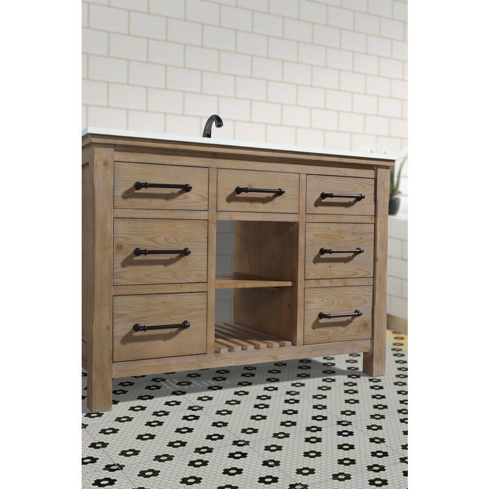 Lauren 48" Weathered Fir Bathroom Vanity with White Stone Countertop